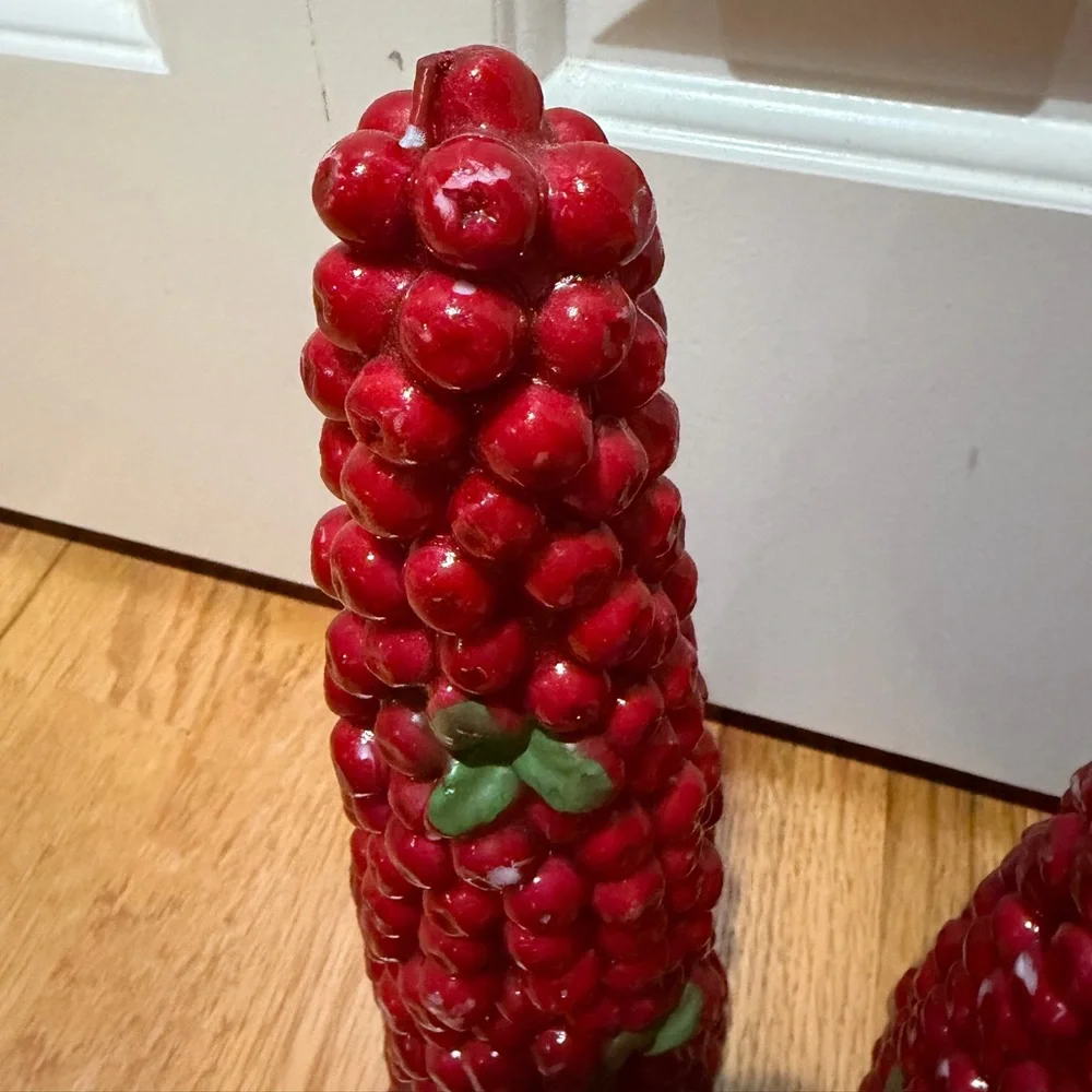 Cranberry Candle Christmas Holiday Decoration Home Decor (Set of 3)